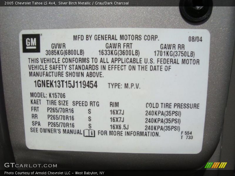 Silver Birch Metallic / Gray/Dark Charcoal 2005 Chevrolet Tahoe LS 4x4
