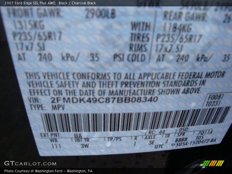 Black / Charcoal Black 2007 Ford Edge SEL Plus AWD