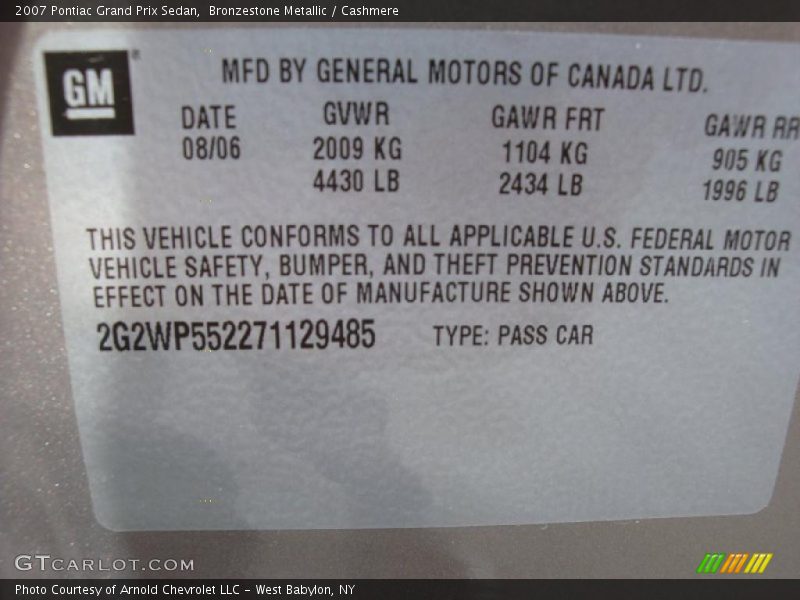 Bronzestone Metallic / Cashmere 2007 Pontiac Grand Prix Sedan