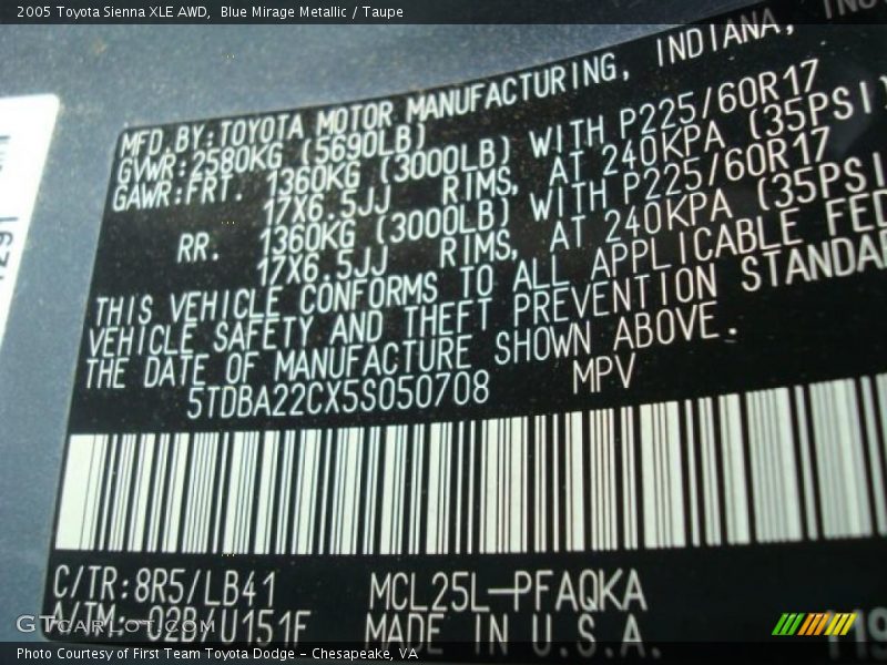 Blue Mirage Metallic / Taupe 2005 Toyota Sienna XLE AWD