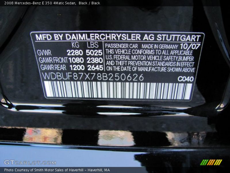 Black / Black 2008 Mercedes-Benz E 350 4Matic Sedan