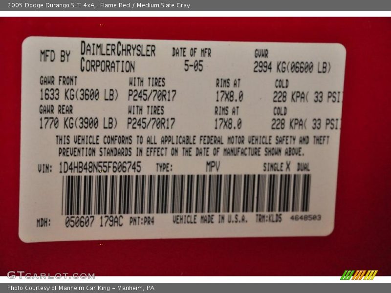 Flame Red / Medium Slate Gray 2005 Dodge Durango SLT 4x4