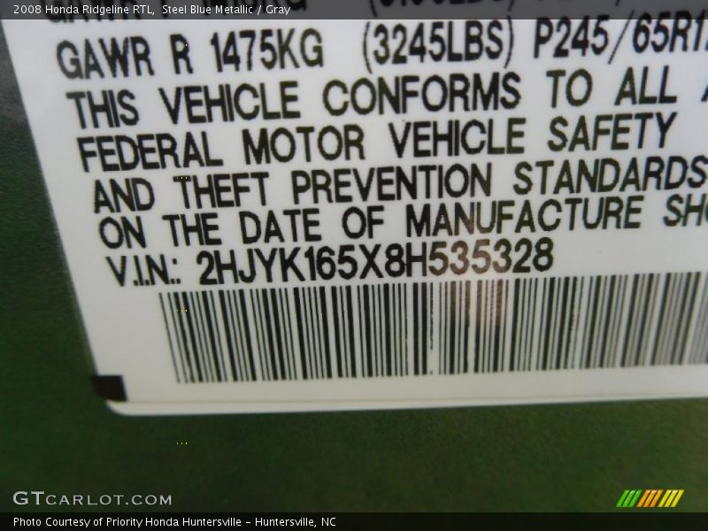 Steel Blue Metallic / Gray 2008 Honda Ridgeline RTL