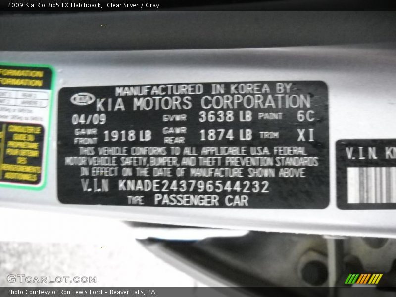 Clear Silver / Gray 2009 Kia Rio Rio5 LX Hatchback