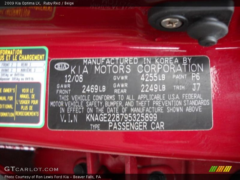 Ruby Red / Beige 2009 Kia Optima LX