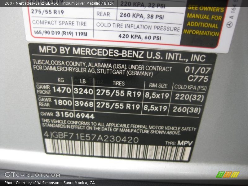 Iridium Silver Metallic / Black 2007 Mercedes-Benz GL 450