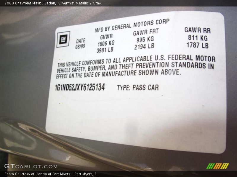 Silvermist Metallic / Gray 2000 Chevrolet Malibu Sedan