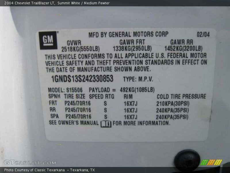 Summit White / Medium Pewter 2004 Chevrolet TrailBlazer LT