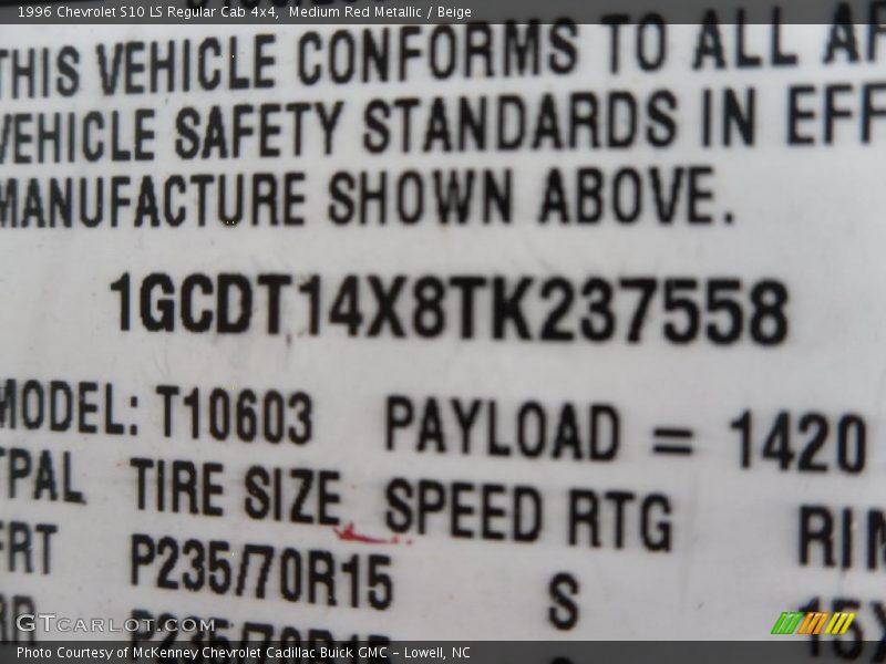 Medium Red Metallic / Beige 1996 Chevrolet S10 LS Regular Cab 4x4