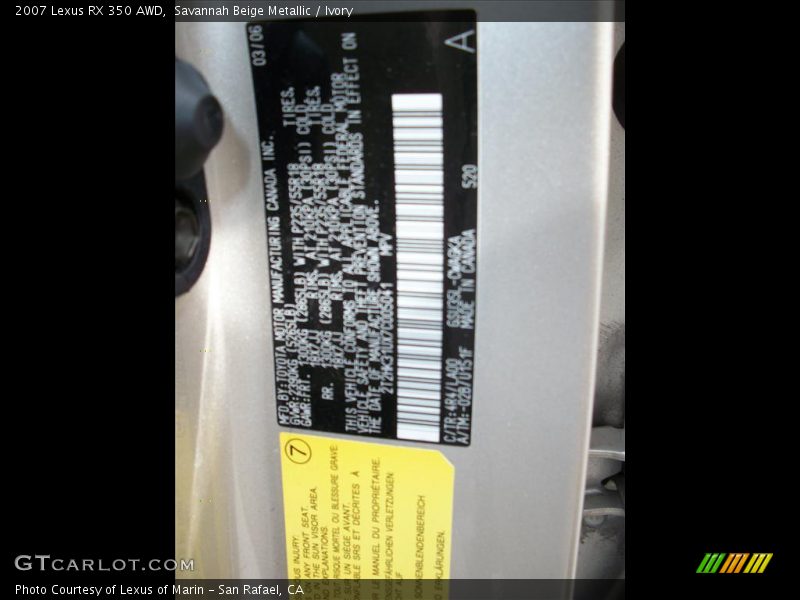 Savannah Beige Metallic / Ivory 2007 Lexus RX 350 AWD