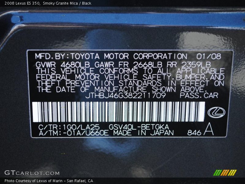 Smoky Granite Mica / Black 2008 Lexus ES 350