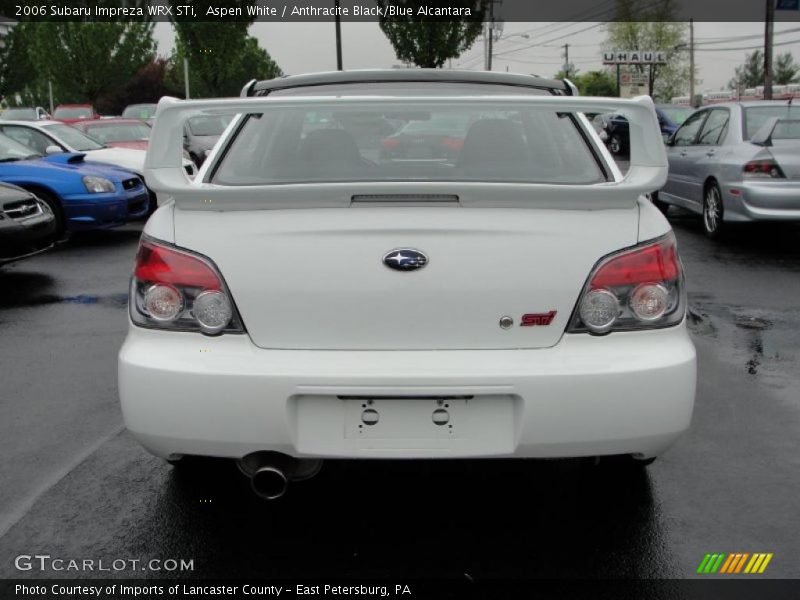 Aspen White / Anthracite Black/Blue Alcantara 2006 Subaru Impreza WRX STi