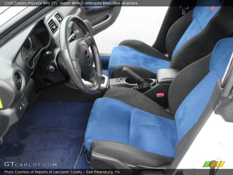 Aspen White / Anthracite Black/Blue Alcantara 2006 Subaru Impreza WRX STi