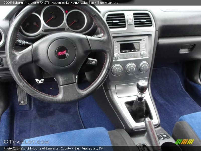 Aspen White / Anthracite Black/Blue Alcantara 2006 Subaru Impreza WRX STi