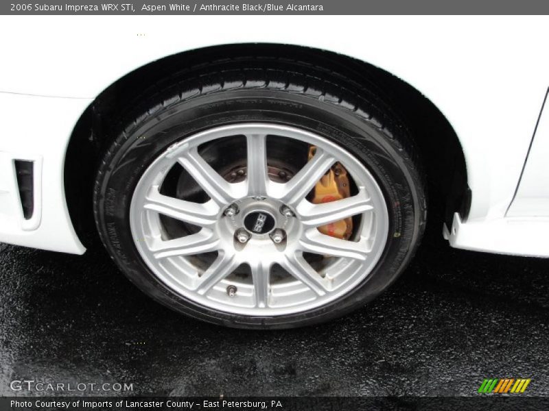 Aspen White / Anthracite Black/Blue Alcantara 2006 Subaru Impreza WRX STi