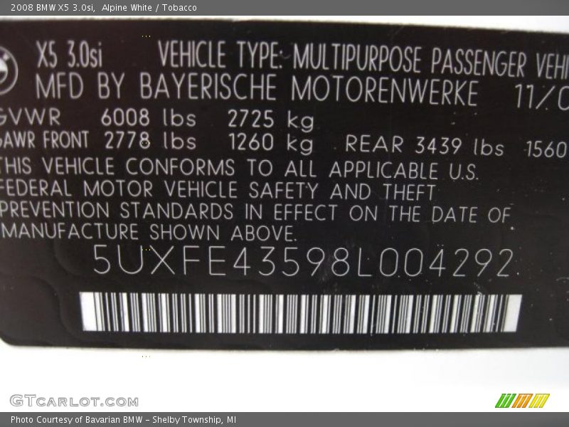 Alpine White / Tobacco 2008 BMW X5 3.0si