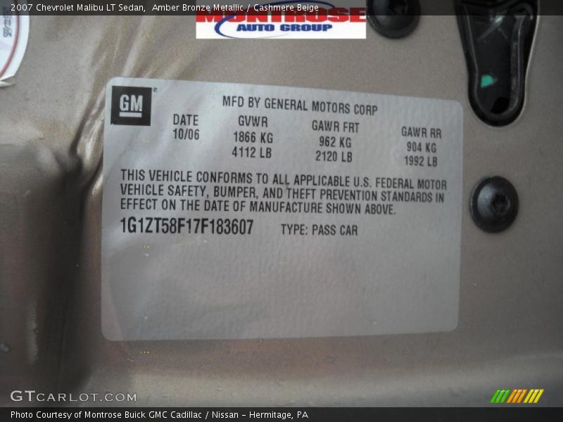 Amber Bronze Metallic / Cashmere Beige 2007 Chevrolet Malibu LT Sedan