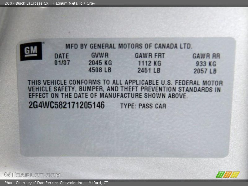 Platinum Metallic / Gray 2007 Buick LaCrosse CX