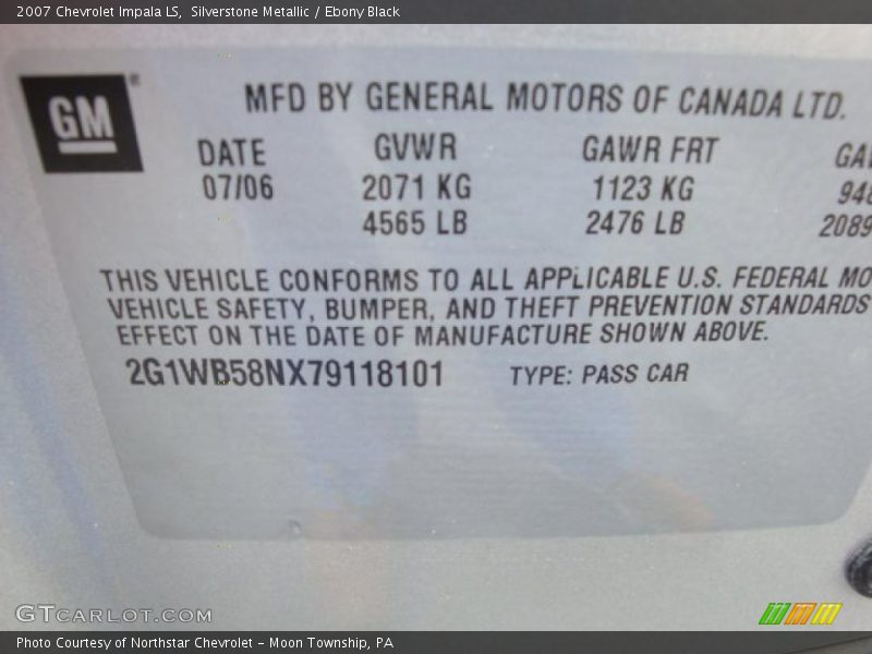 Silverstone Metallic / Ebony Black 2007 Chevrolet Impala LS