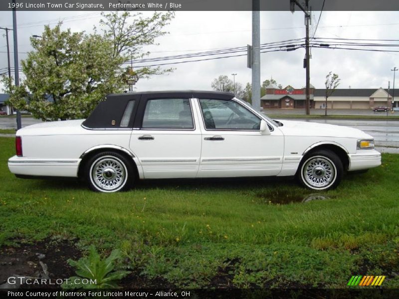 Performance White / Blue 1996 Lincoln Town Car Signature