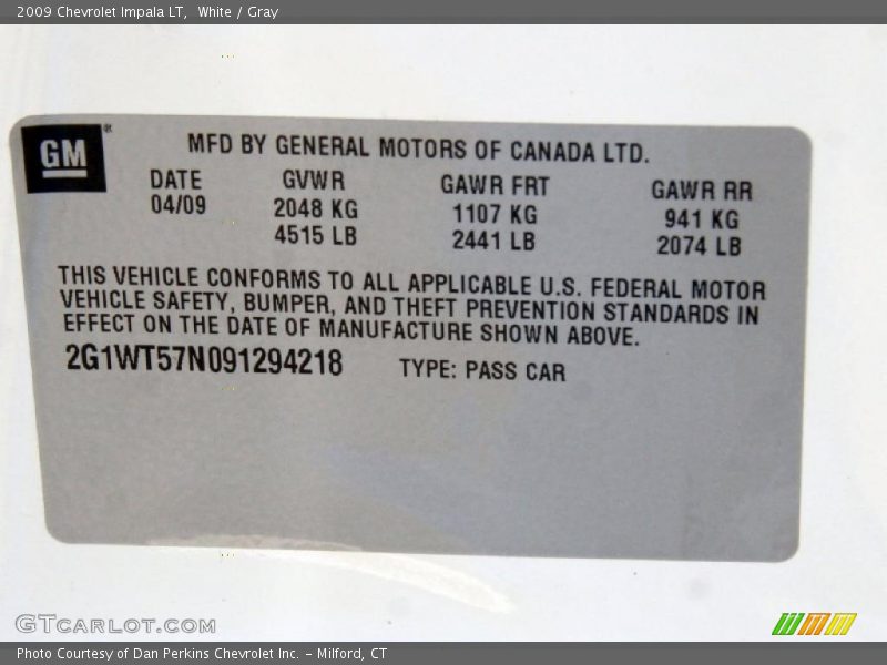White / Gray 2009 Chevrolet Impala LT