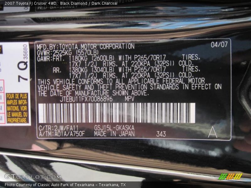 Black Diamond / Dark Charcoal 2007 Toyota FJ Cruiser 4WD