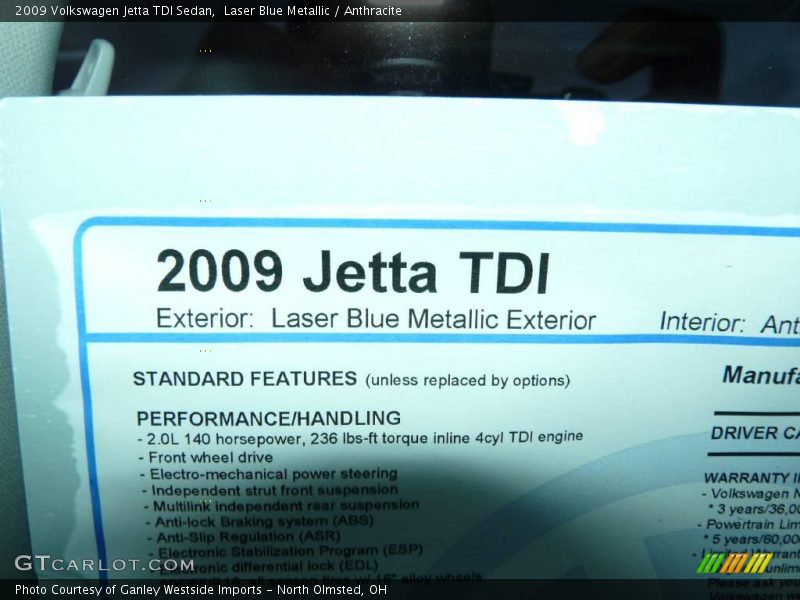 Laser Blue Metallic / Anthracite 2009 Volkswagen Jetta TDI Sedan