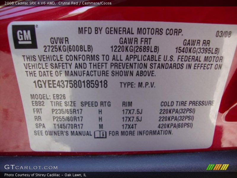 Crystal Red / Cashmere/Cocoa 2008 Cadillac SRX 4 V6 AWD