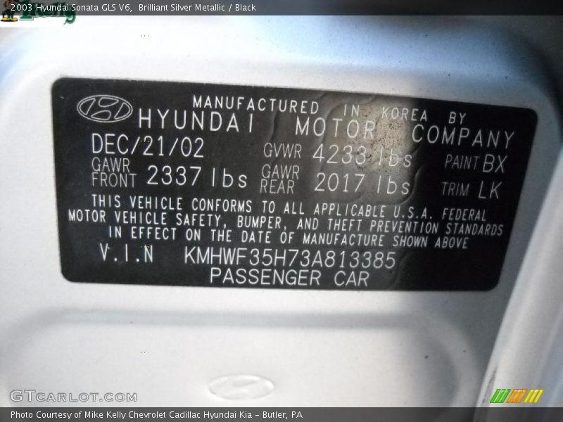 Brilliant Silver Metallic / Black 2003 Hyundai Sonata GLS V6
