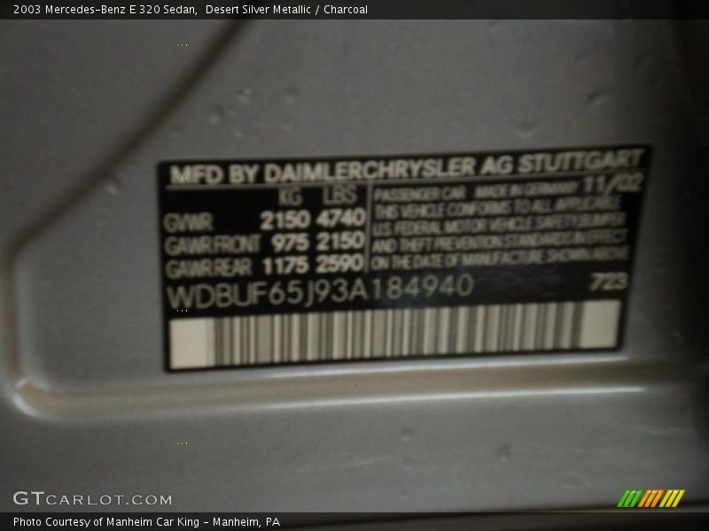 Desert Silver Metallic / Charcoal 2003 Mercedes-Benz E 320 Sedan