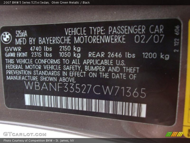 Olivin Green Metallic / Black 2007 BMW 5 Series 525xi Sedan