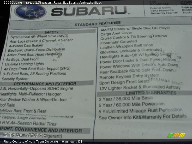 Regal Blue Pearl / Anthracite Black 2006 Subaru Impreza 2.5i Wagon