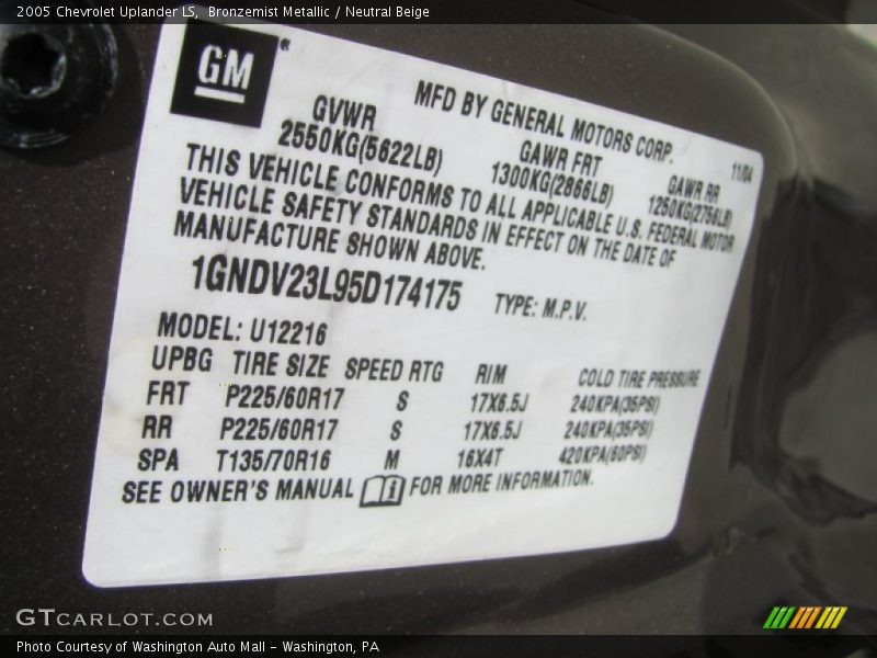 Bronzemist Metallic / Neutral Beige 2005 Chevrolet Uplander LS