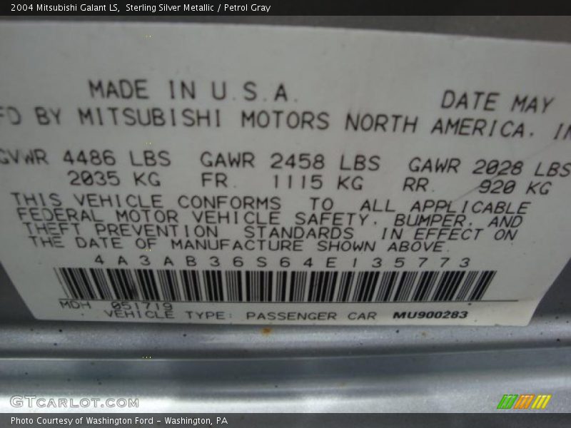 Sterling Silver Metallic / Petrol Gray 2004 Mitsubishi Galant LS
