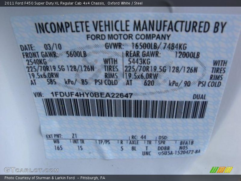 Oxford White / Steel 2011 Ford F450 Super Duty XL Regular Cab 4x4 Chassis