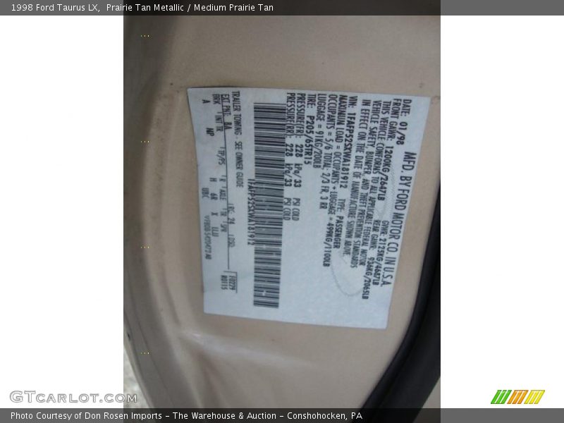 Prairie Tan Metallic / Medium Prairie Tan 1998 Ford Taurus LX