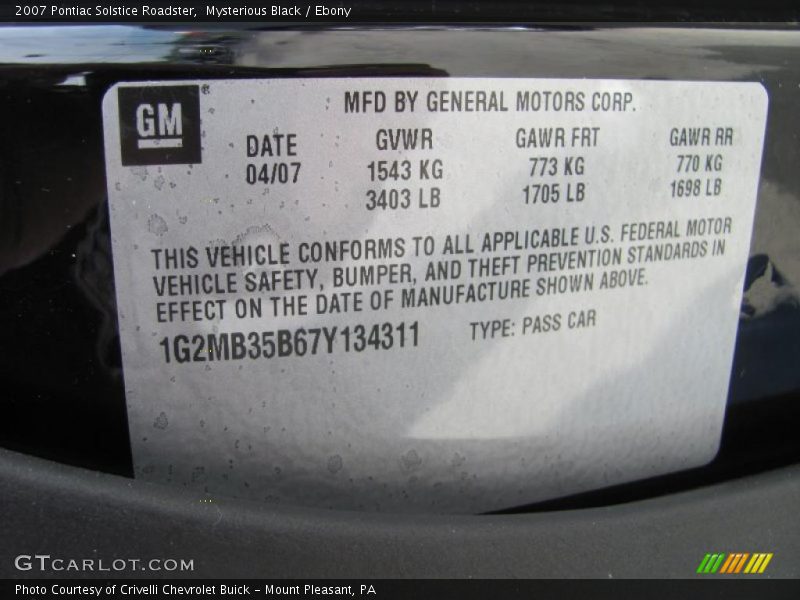 Mysterious Black / Ebony 2007 Pontiac Solstice Roadster