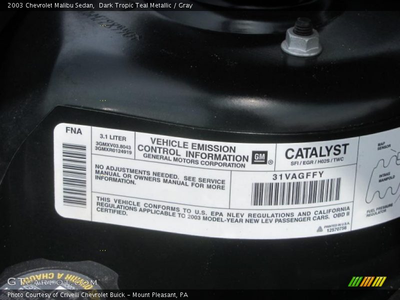 Dark Tropic Teal Metallic / Gray 2003 Chevrolet Malibu Sedan