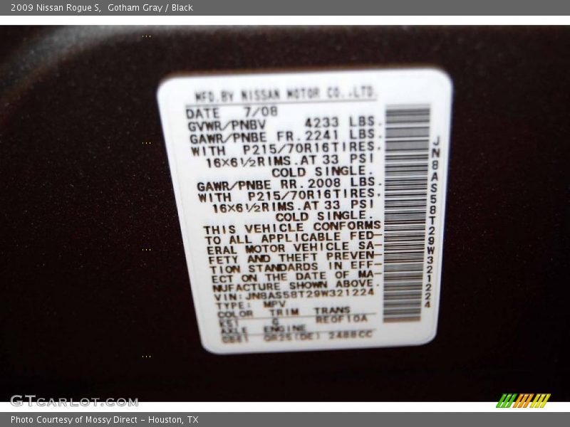 Gotham Gray / Black 2009 Nissan Rogue S