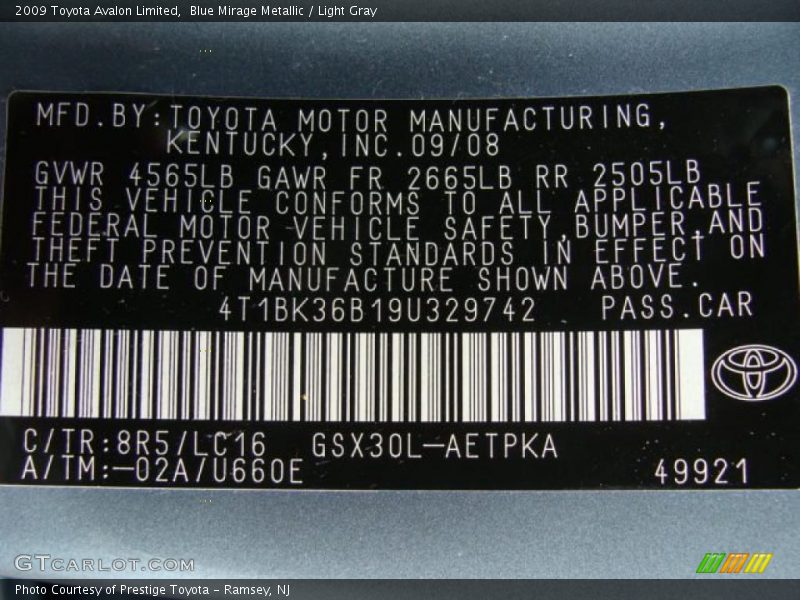 Blue Mirage Metallic / Light Gray 2009 Toyota Avalon Limited
