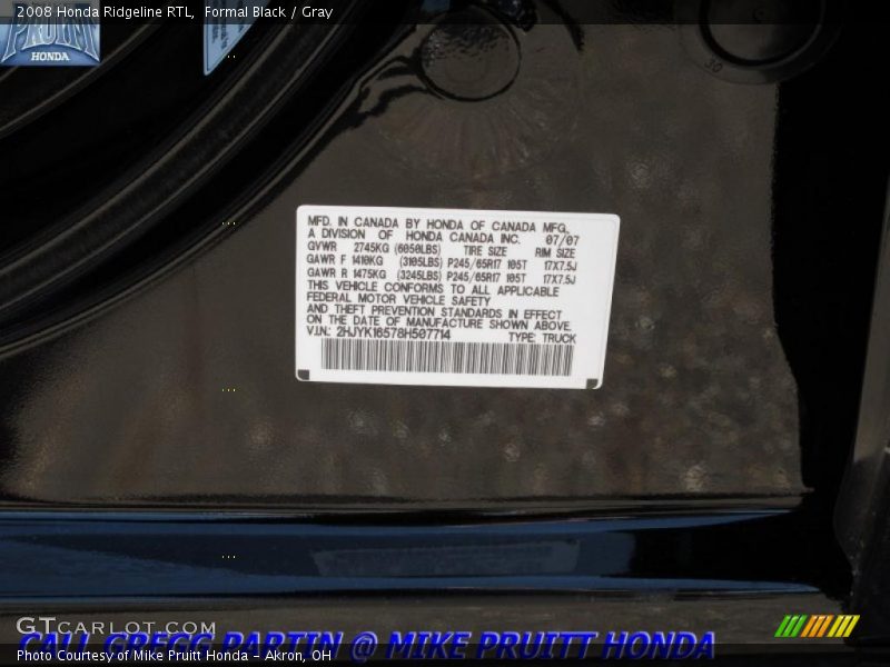 Formal Black / Gray 2008 Honda Ridgeline RTL