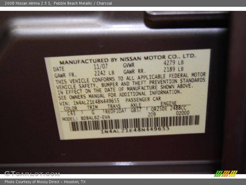 Pebble Beach Metallic / Charcoal 2008 Nissan Altima 2.5 S