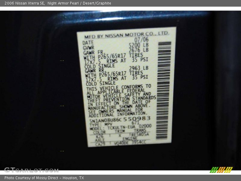 Night Armor Pearl / Desert/Graphite 2006 Nissan Xterra SE