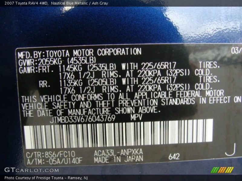 Nautical Blue Metallic / Ash Gray 2007 Toyota RAV4 4WD
