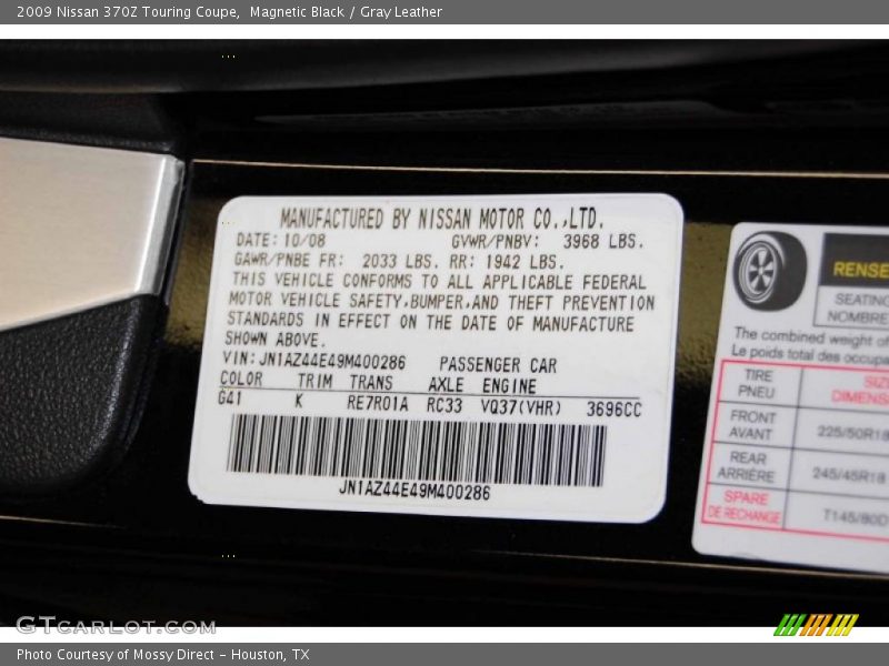 Magnetic Black / Gray Leather 2009 Nissan 370Z Touring Coupe
