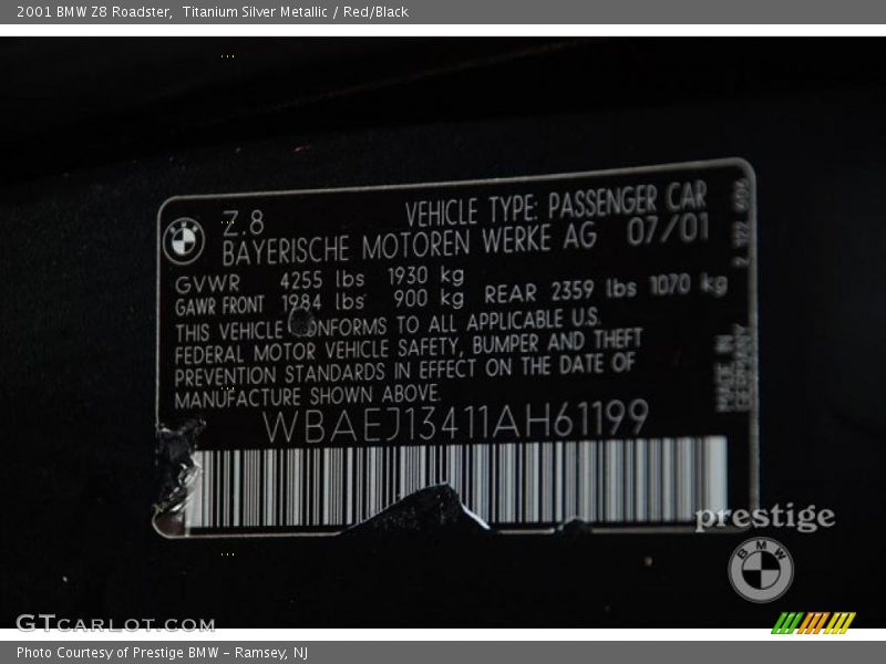 Titanium Silver Metallic / Red/Black 2001 BMW Z8 Roadster