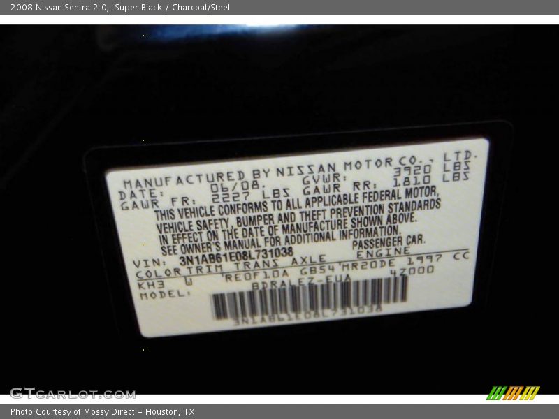 Super Black / Charcoal/Steel 2008 Nissan Sentra 2.0