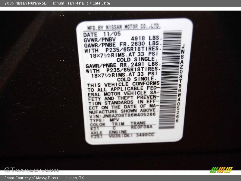 Platinum Pearl Metallic / Cafe Latte 2006 Nissan Murano SL