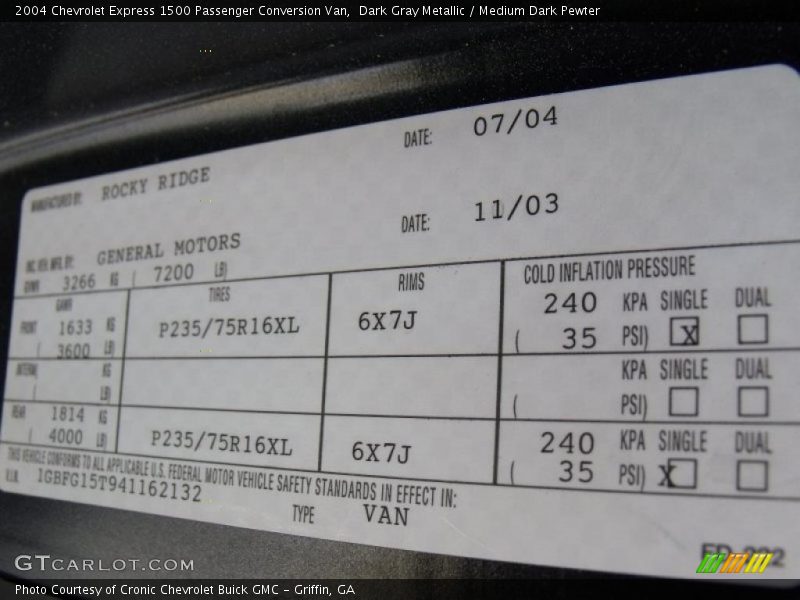 Dark Gray Metallic / Medium Dark Pewter 2004 Chevrolet Express 1500 Passenger Conversion Van
