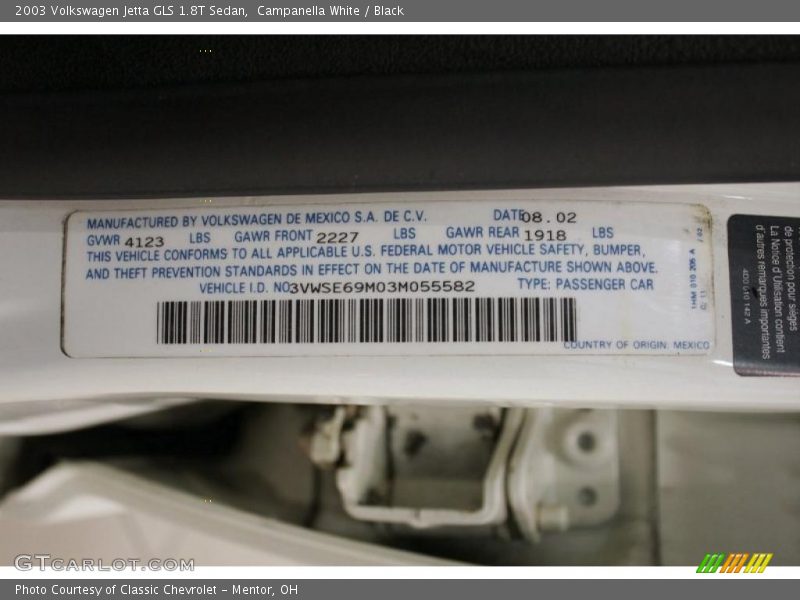 Campanella White / Black 2003 Volkswagen Jetta GLS 1.8T Sedan